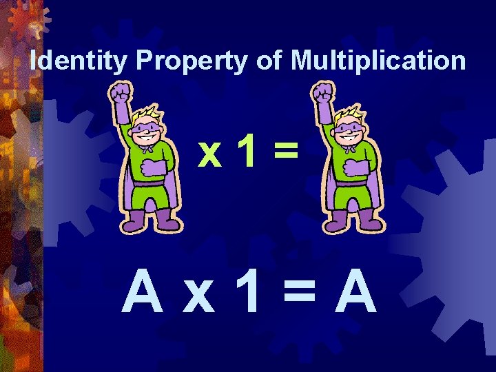 Identity Property of Multiplication x 1= Ax 1=A 