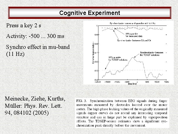 Cognitive Experiment Press a key 2 s Activity: -500. . . 300 ms Synchro