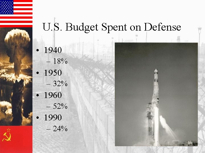 U. S. Budget Spent on Defense • 1940 – 18% • 1950 – 32%
