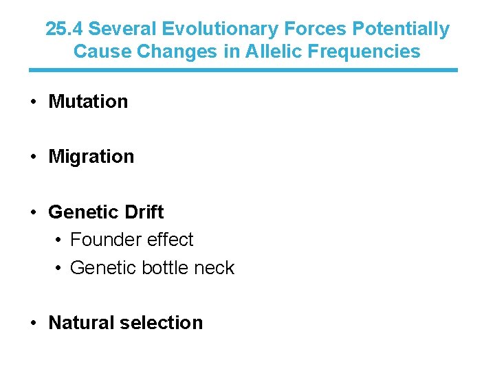 25. 4 Several Evolutionary Forces Potentially Cause Changes in Allelic Frequencies • Mutation •