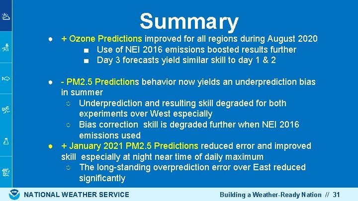 Summary ● + Ozone Predictions improved for all regions during August 2020 ■ Use