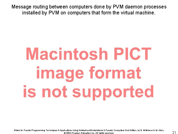 Message routing between computers done by PVM daemon processes installed by PVM on computers