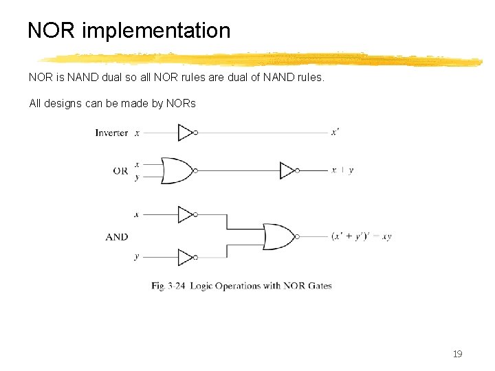 NOR implementation NOR is NAND dual so all NOR rules are dual of NAND