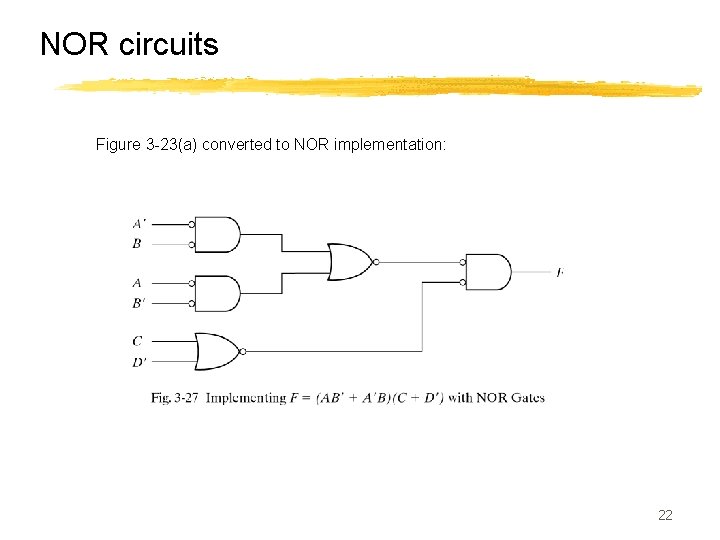 NOR circuits Figure 3 -23(a) converted to NOR implementation: 22 