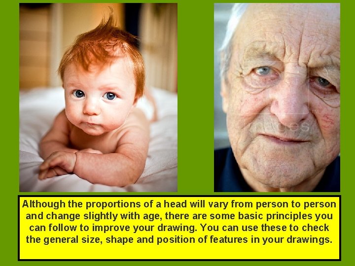 Although the proportions of a head will vary from person to person and change