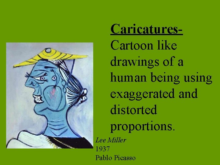 Caricatures. Cartoon like drawings of a human being using exaggerated and distorted proportions. Lee
