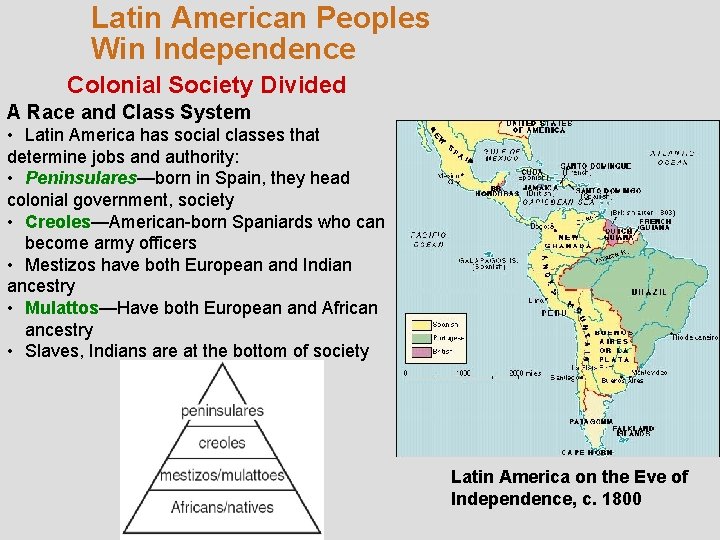 Latin American Peoples Win Independence Colonial Society Divided A Race and Class System •