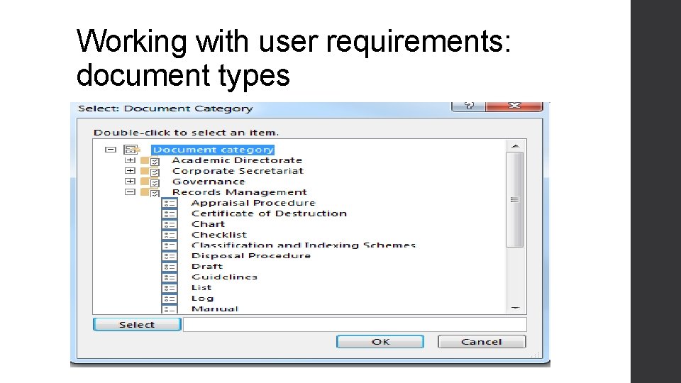 Working with user requirements: document types 