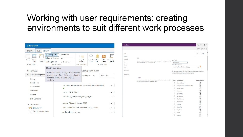 Working with user requirements: creating environments to suit different work processes 