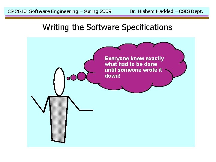 CS 3610: Software Engineering – Spring 2009 Dr. Hisham Haddad – CSIS Dept. Writing