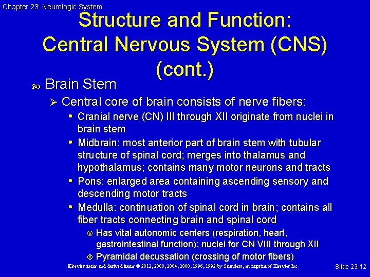 Chapter 23: Neurologic System Structure and Function: Central Nervous System (CNS) (cont. ) Brain