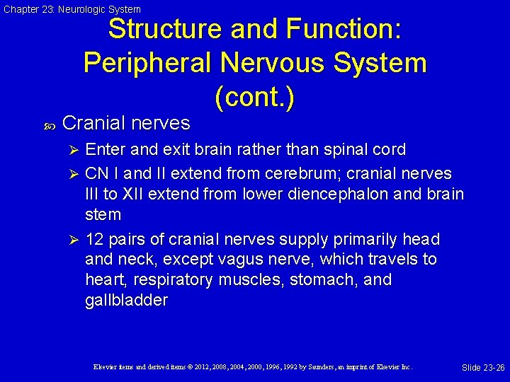 Chapter 23: Neurologic System Structure and Function: Peripheral Nervous System (cont. ) Cranial nerves