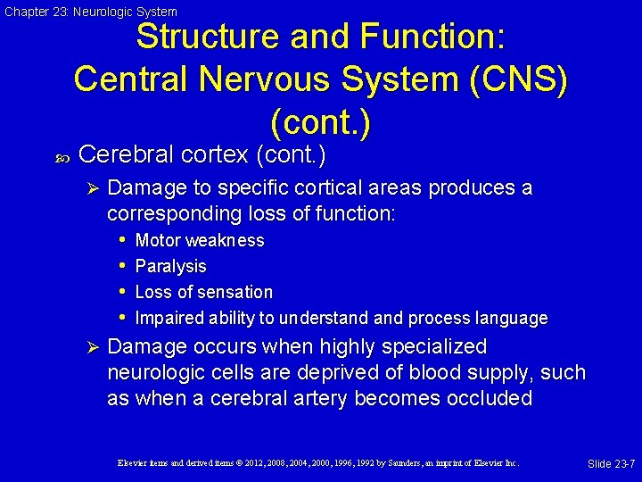 Chapter 23: Neurologic System Structure and Function: Central Nervous System (CNS) (cont. ) Cerebral