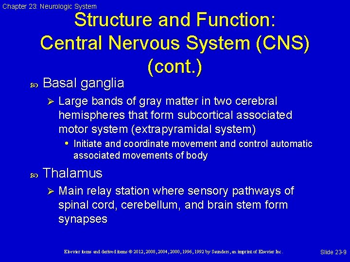 Chapter 23: Neurologic System Structure and Function: Central Nervous System (CNS) (cont. ) Basal