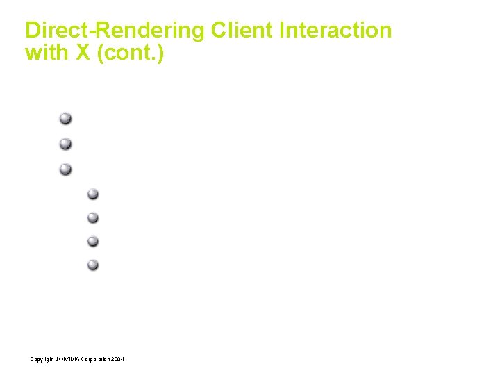 Direct-Rendering Client Interaction with X (cont. ) What data needs propogating? Drawable's geometry Drawable's