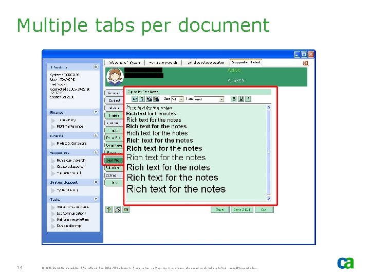 Multiple tabs per document 14 © 2005 Computer Associates International, Inc. (CA). All trademarks,