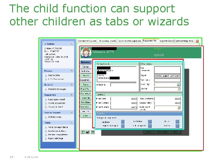 The child function can support other children as tabs or wizards 23 © 2005