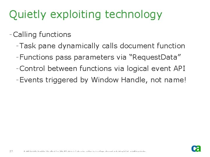Quietly exploiting technology - Calling functions - Task pane dynamically calls document function -