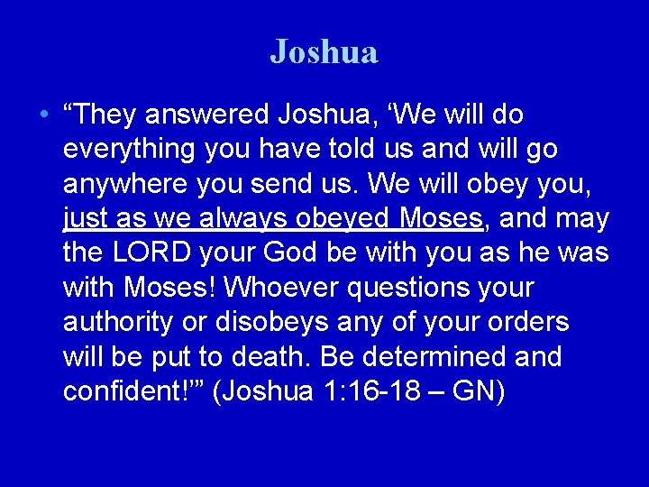 Joshua • “They answered Joshua, ‘We will do everything you have told us and