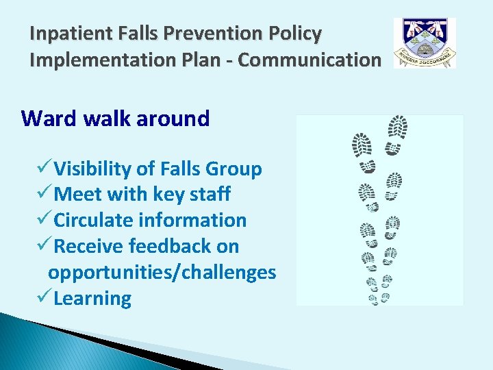 Inpatient Falls Prevention Policy Implementation Plan - Communication Ward walk around üVisibility of Falls Inpatient Falls Prevention Policy Implementation Plan - Communication Ward walk around üVisibility of Falls