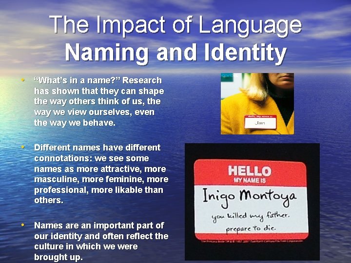 The Impact of Language Naming and Identity • “What’s in a name? ” Research