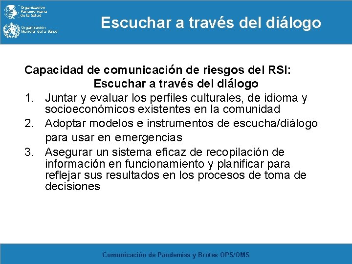 Organización Panamericana de la Salud Organización Mundial de la Salud Escuchar a través del