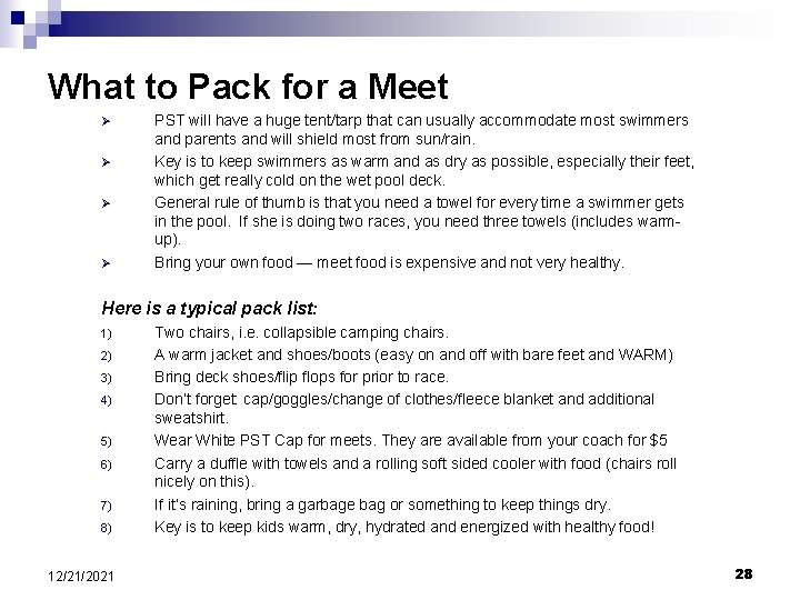 What to Pack for a Meet Ø Ø PST will have a huge tent/tarp