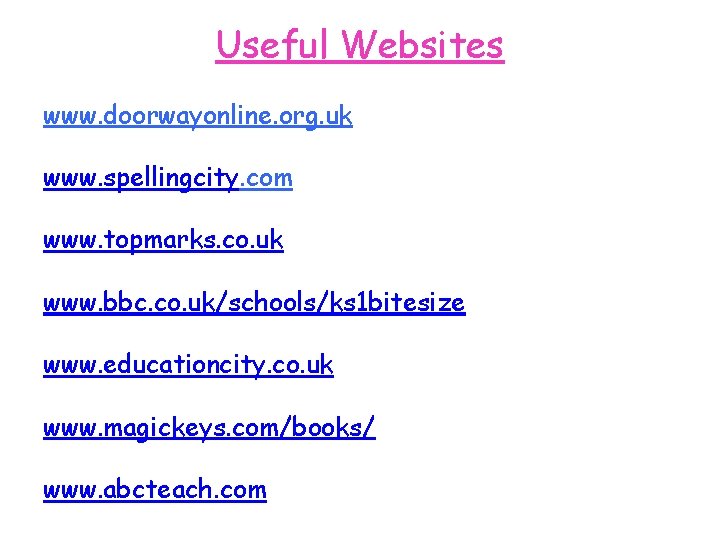 Useful Websites www. doorwayonline. org. uk www. spellingcity. com www. topmarks. co. uk www.