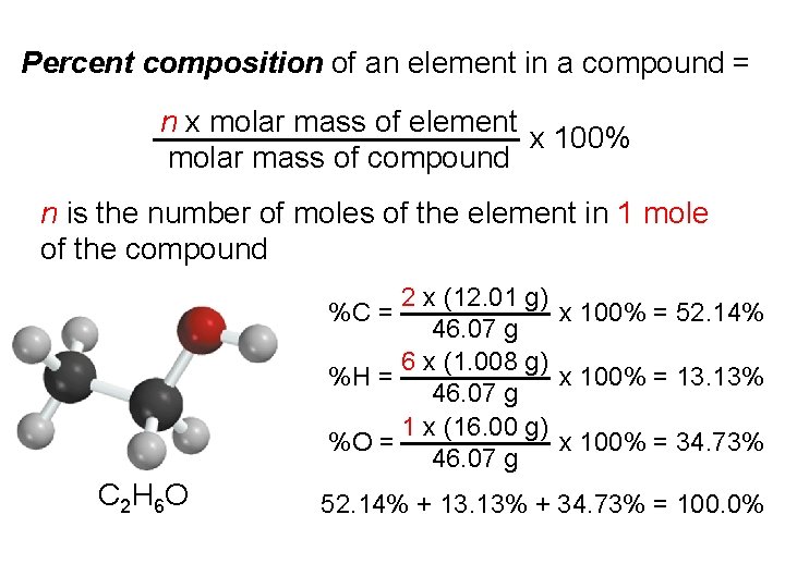 Percent composition of an element in a compound = n x molar mass of