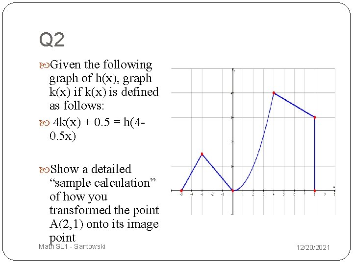 Q 2 Given the following graph of h(x), graph k(x) if k(x) is defined