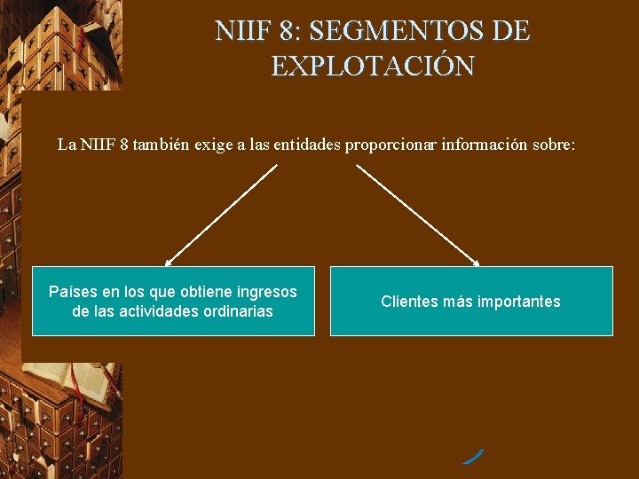 NIIF 8: SEGMENTOS DE EXPLOTACIÓN La NIIF 8 también exige a las entidades proporcionar