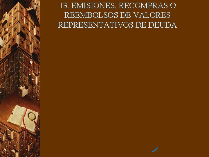 13. EMISIONES, RECOMPRAS O REEMBOLSOS DE VALORES REPRESENTATIVOS DE DEUDA 