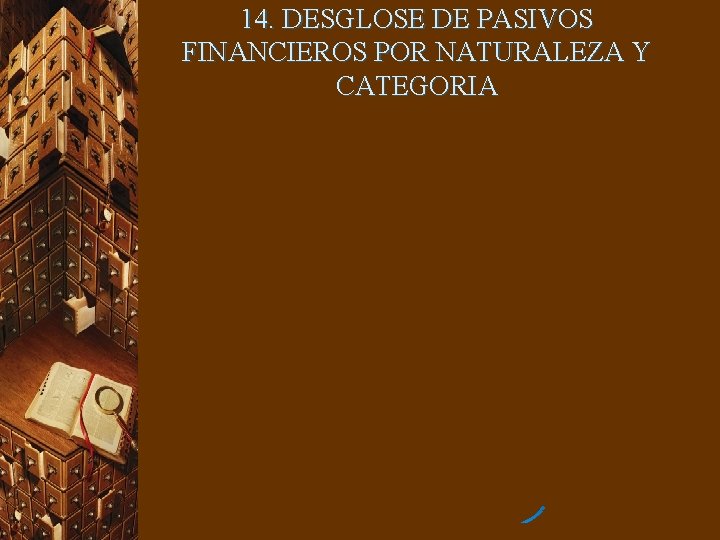 14. DESGLOSE DE PASIVOS FINANCIEROS POR NATURALEZA Y CATEGORIA 