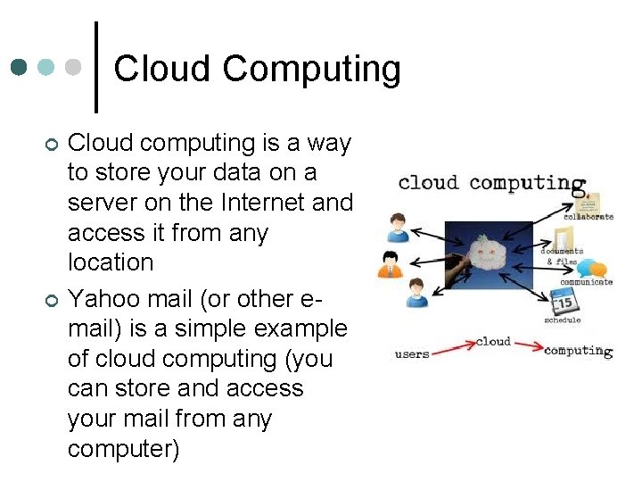 Cloud Computing ¢ ¢ Cloud computing is a way to store your data on