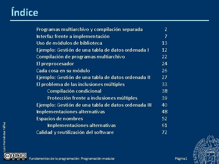 Luis Hernández Yáñez Índice Programas multiarchivo y compilación separada Interfaz frente a implementación Uso