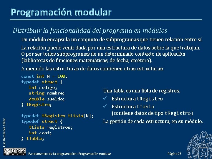 Programación modular Distribuir la funcionalidad del programa en módulos Un módulo encapsula un conjunto