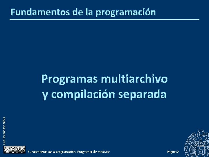 Fundamentos de la programación Luis Hernández Yáñez Programas multiarchivo y compilación separada Fundamentos de