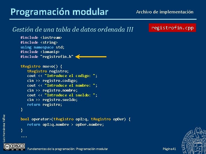 Programación modular Gestión de una tabla de datos ordenada III Archivo de implementación registrofin.