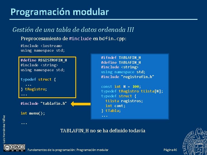 Programación modular Gestión de una tabla de datos ordenada III Preprocesamiento de #include en