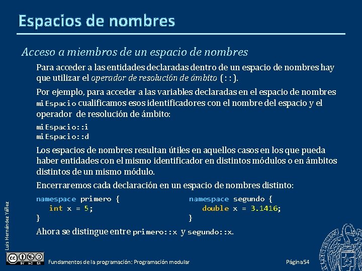 Espacios de nombres Acceso a miembros de un espacio de nombres Para acceder a