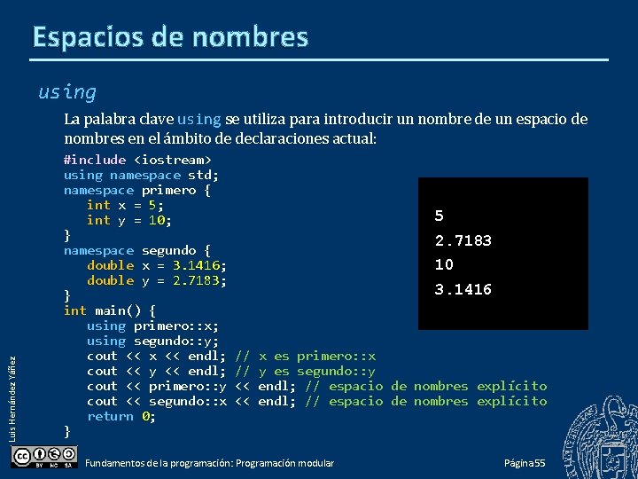 Espacios de nombres using Luis Hernández Yáñez La palabra clave using se utiliza para