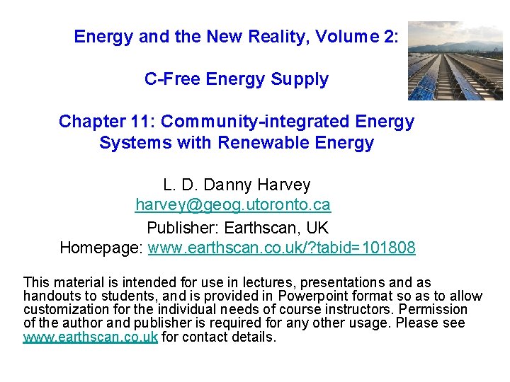 Energy and the New Reality, Volume 2: C-Free Energy Supply Chapter 11: Community-integrated Energy