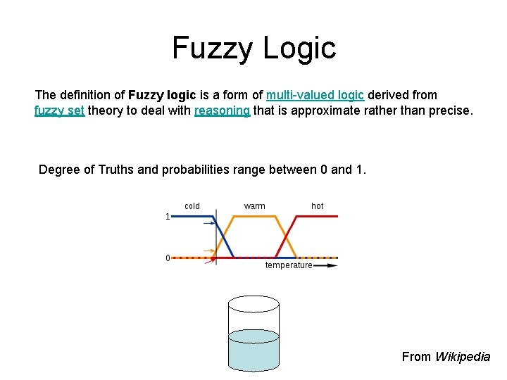 Fuzzy Logic The definition of Fuzzy logic is a form of multi-valued logic derived