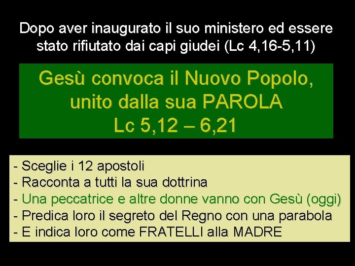Dopo aver inaugurato il suo ministero ed essere stato rifiutato dai capi giudei (Lc
