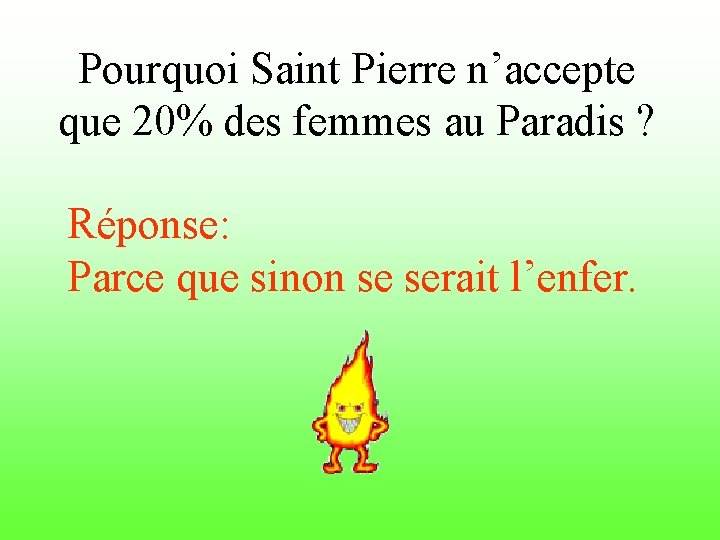 Pourquoi Saint Pierre n’accepte que 20% des femmes au Paradis ? Réponse: Parce que