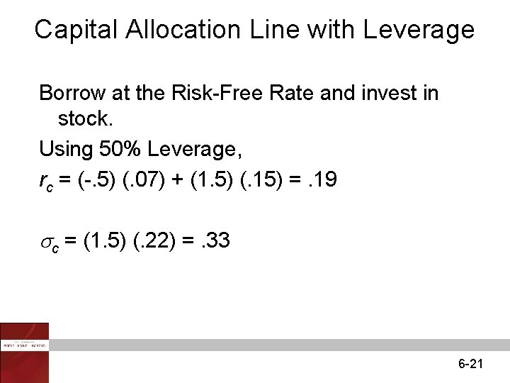 Capital Allocation Line with Leverage Borrow at the Risk-Free Rate and invest in stock.
