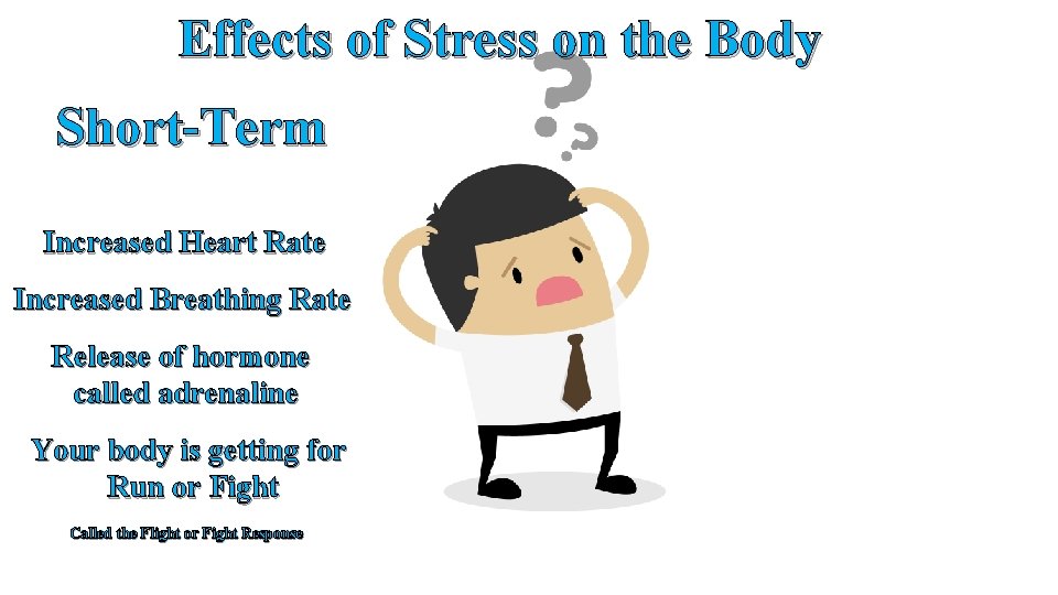 Effects of Stress on the Body Short-Term Increased Heart Rate Increased Breathing Rate Release