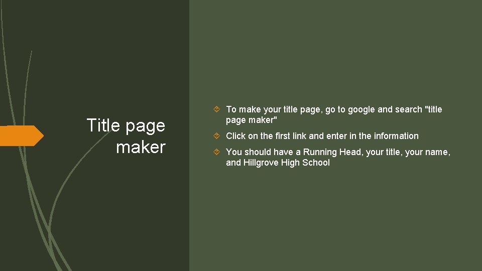 Title page maker To make your title page, go to google and search "title