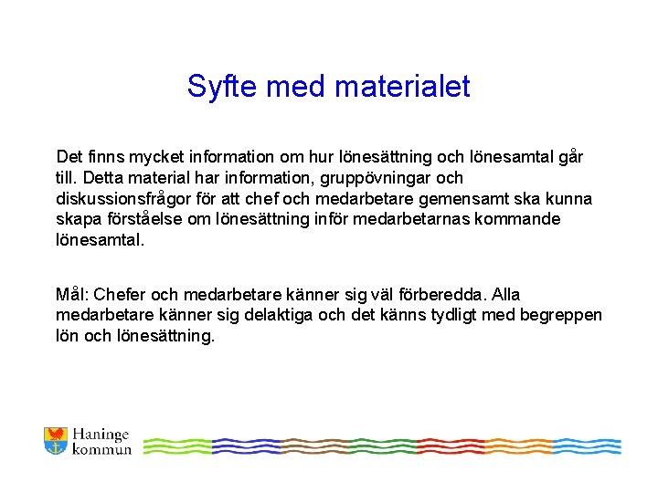 Syfte med materialet Det finns mycket information om hur lönesättning och lönesamtal går till.