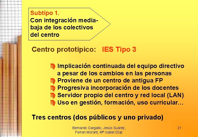 Subtipo 1. Con integración mediabaja de los colectivos del centro Centro prototípico: IES Tipo
